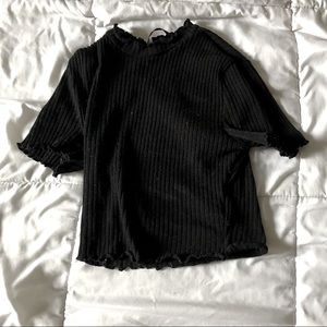 Black Ribbed Cropped Tee
